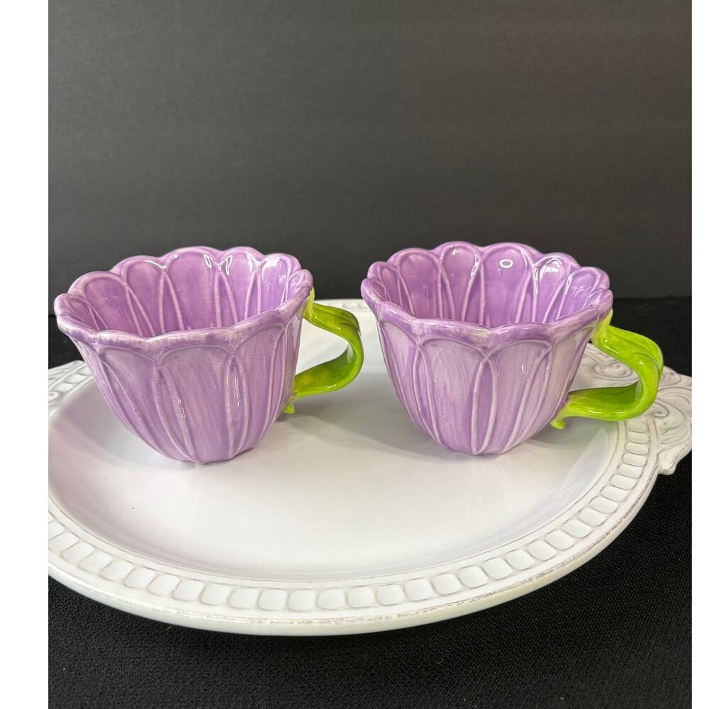 Set of 2 Flower Coffee Mug 8 oz Lang Hand Painted Colorful Garden
